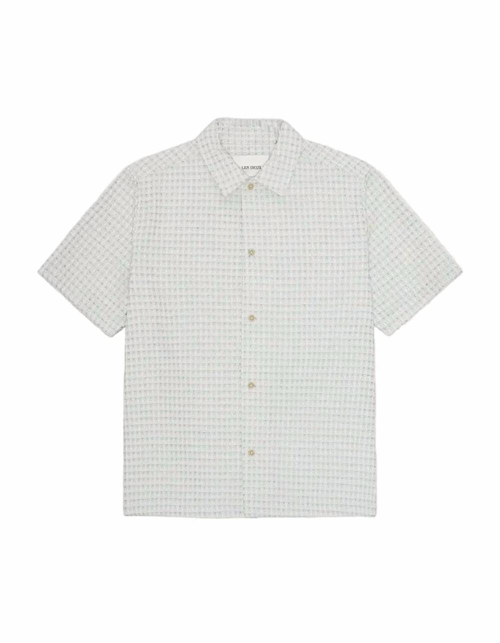 NEW LES DEUX men's check seersucker short sleeve shirt in ivory